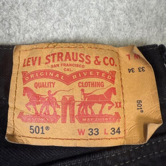 Levi's Men's Size 33x34 Black 501 Black Slim Fit Jeans Ankle Length - Picture 6 of 9